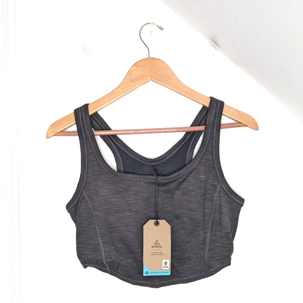 PRANA Becksa Bralette Yoga Outdoor Workout Tank Bra Black Heather NEW Size M